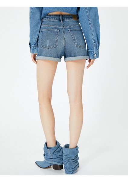 Mini Kot Şort Yüksek Bel Skinny Fit Yıpratılmış Cepli fırsatları
