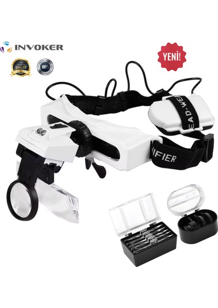 Işıklı Büyüteçli Gözlük 8 Farklı Cam Mercek Ayarlanabilir Kafa Büyüteci Lup Mercek Hareketli 2 LED