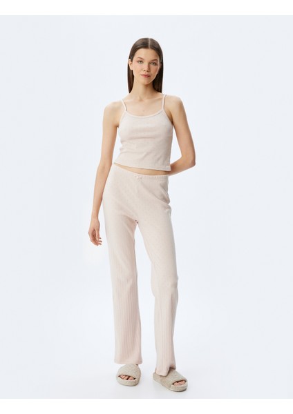 Pamuklu Örme Crop Askılı Pijama Üstü