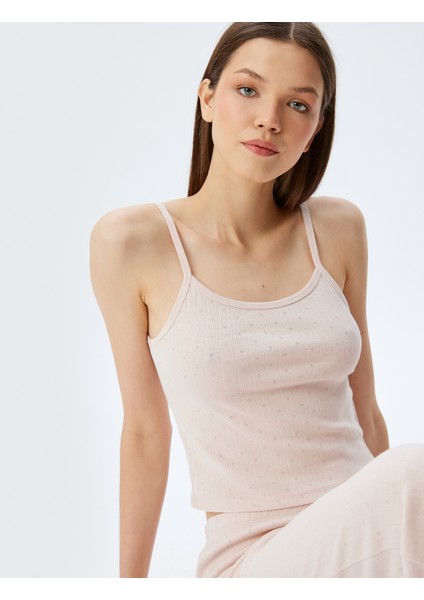 Pamuklu Örme Crop Askılı Pijama Üstü