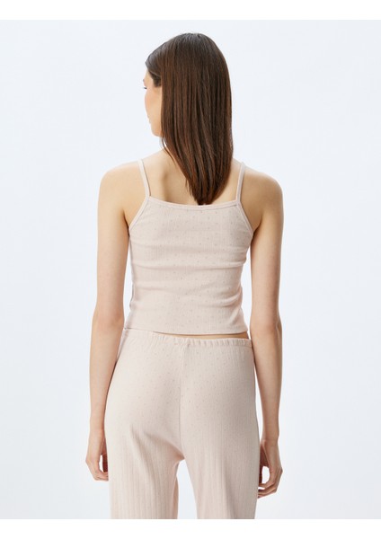 Pamuklu Örme Crop Askılı Pijama Üstü