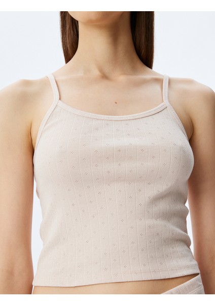 Pamuklu Örme Crop Askılı Pijama Üstü