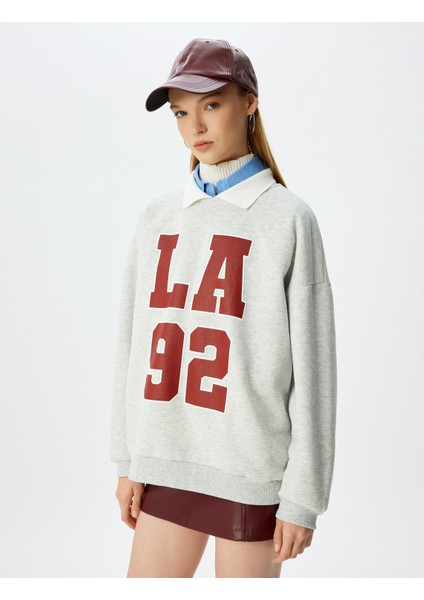 Polo Yaka Kolej Baskılı Uzun Kollu Sweatshirt modelleri