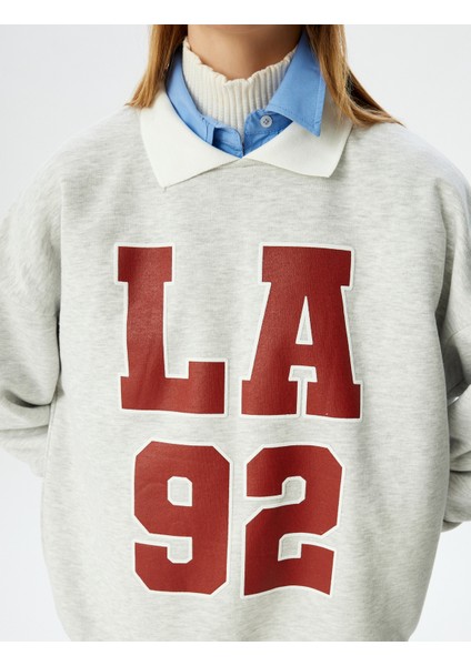 Polo Yaka Kolej Baskılı Uzun Kollu Sweatshirt indirimleri