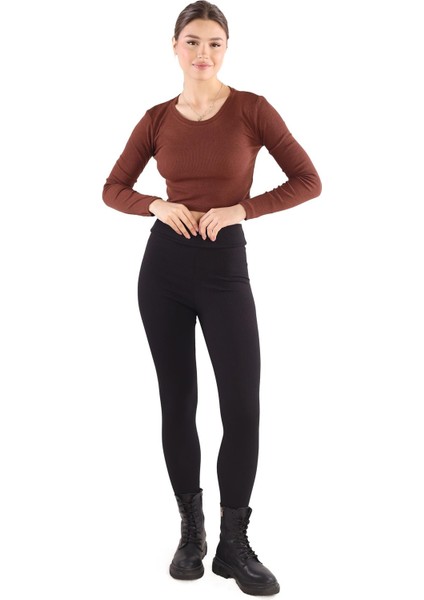734 Bisiklet Yaka Crop Bluz Acı Kahve