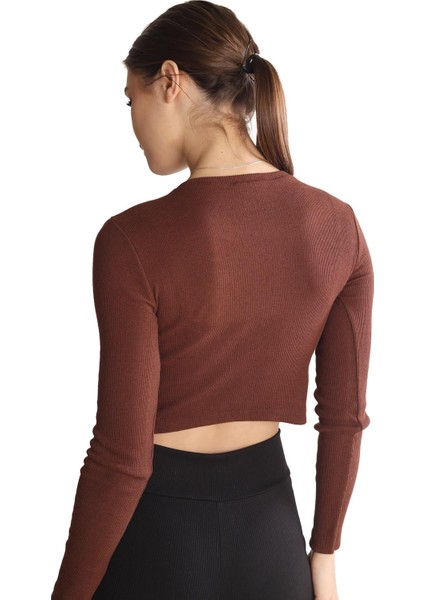 734 Bisiklet Yaka Crop Bluz Acı Kahve