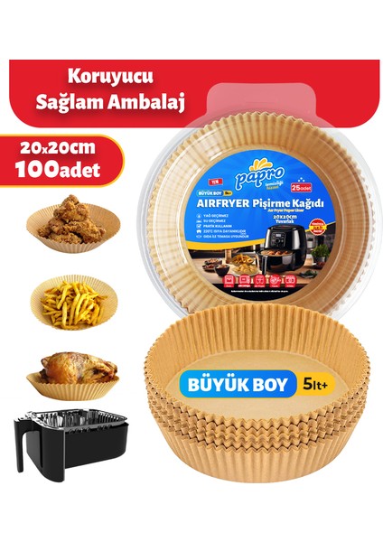 Büyük Boy Yuvarlak 100'LÜ Paket Airfryer Pişirme Kağıdı (20X20CM)