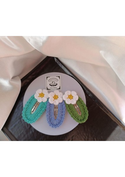 Papatya Çiçek Turkuaz Kot Mavi Açık Yeşil 3 Lü Çıtçıt Toka Seti,el Örgüsü Toka Turkuaz Tek Ebat fiyatları