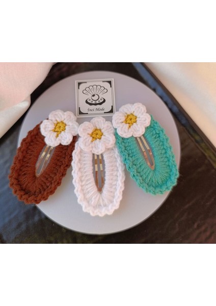 Papatya Çiçek Kahverengi Beyaz Turkuaz 3 Lü Kombin Çıtçıt Toka Seti,el Örgüsü Toka Kahverengi Tek Ebat fiyatları