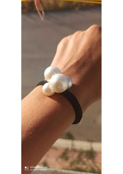 Büyük Incili Şık Lastik Toka,one Size Siyah Tek Ebat