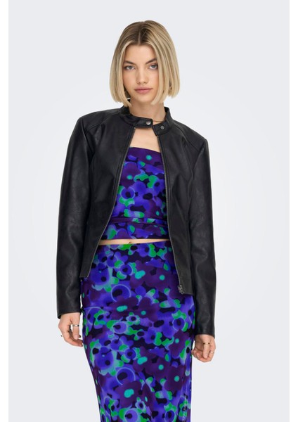 Jdyemily Slim Fit Fermuarlı Dik Yaka Deri Ceket Bayan Deri Ceket 15241382