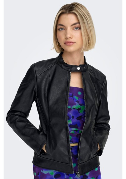 Jdyemily Slim Fit Fermuarlı Dik Yaka Deri Ceket Bayan Deri Ceket 15241382 modelleri