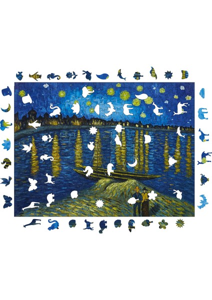 Van Gogh Ren Nehri'nde Yıldızlı Gece Ahşap Puzzle Yetişkin Benzersiz Parçalı Puzzle R1-11