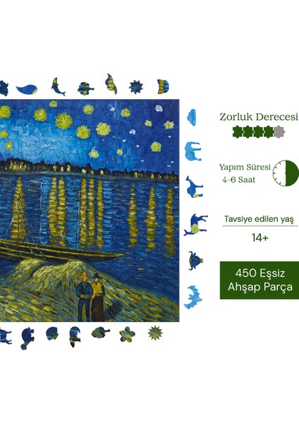 Van Gogh Ren Nehri'nde Yıldızlı Gece Ahşap Puzzle Yetişkin Benzersiz Parçalı Puzzle R1-11