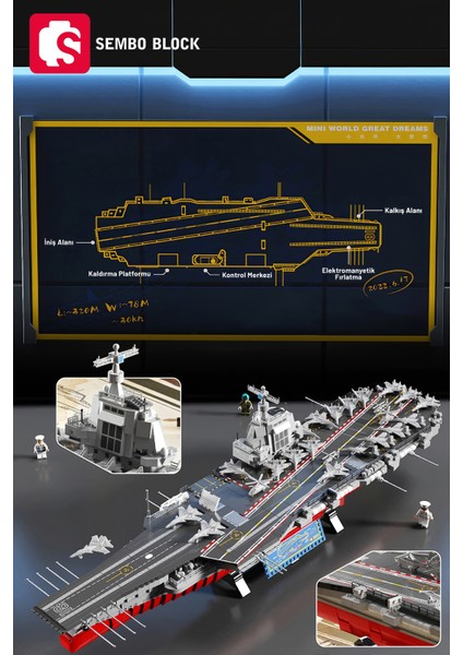 Sembo Block Fujian Uçak Gemisi 1:420 Ölçek 3015 Parça Yapı Blokları LEGO ile Uyumlu (202080)