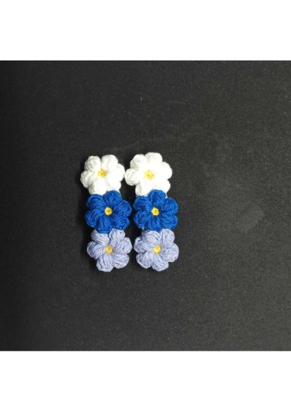Üç Çiçek Şık Tasarım Amigurumi 2 Li Toka Seti Mavi Tek Ebat