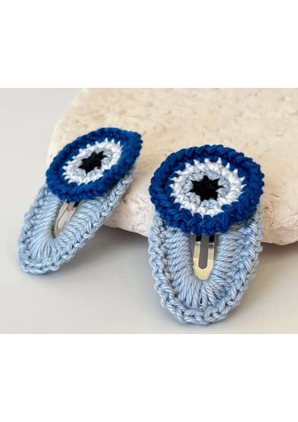 Nazar Boncuklu Çıtçıt Toka Tasarım Mavi Mavi Tek Ebat