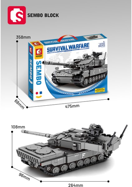 Sembo Block Leopard 2A7+ Ana Muharebe Tankı 898 Parça Yapı Blokları Legoile Uyumlu