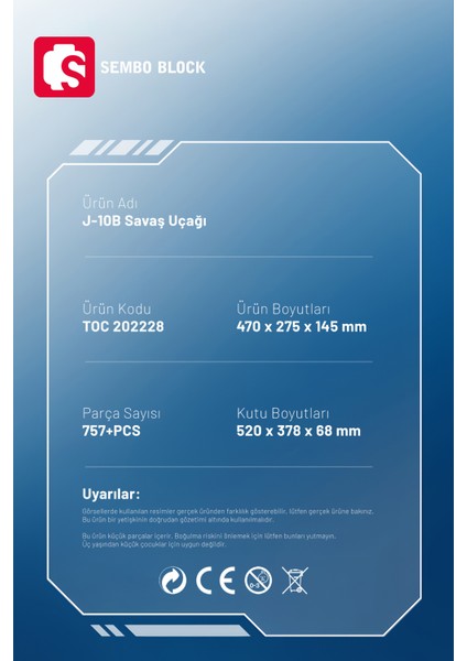 Sembo Block J-10B Savaş Uçağı 757 Parça Yapı Blokları LEGO ile Uyumlu (202228)