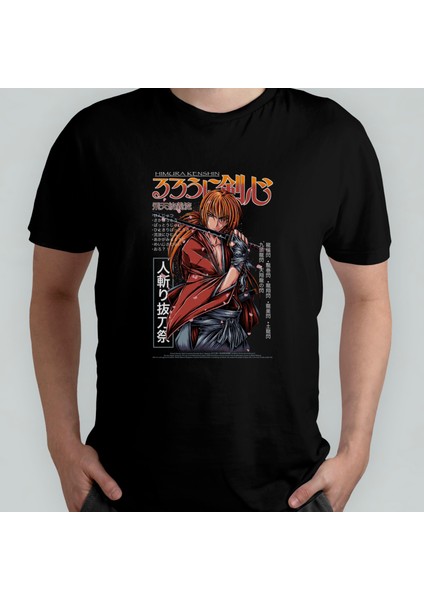 Rurouni Kenshin Anime Manga Pamuklu Bisiklet Yaka T-Shirt Model 1