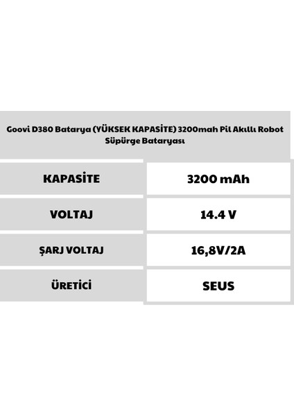 Goovi D380 Batarya 3200MAH Pil Akıllı Robot Süpürge Bataryası