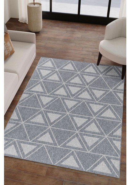 Natura Premium Kalite Kaymaz Tabanlı Doğal Yıkanabilir Kilim Oturma Odası Balkon Bahçe Mutfak Kilim BK-103 Gri 200X300 cm