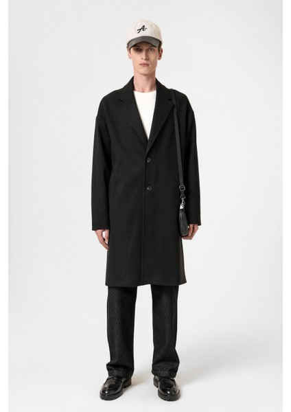 Siyah Oversize Erkek Kaban