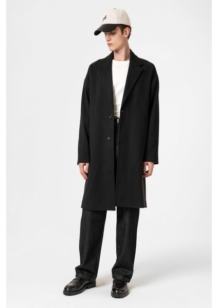Siyah Oversize Erkek Kaban