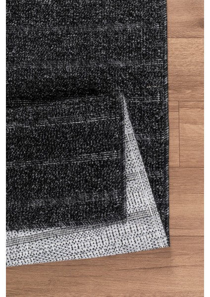 Natura Premium Kalite Kaymaz Tabanlı Doğal Yıkanabilir Kilim Oturma Odası Balkon Bahçe Mutfak Kilim BK-104 Antrasit 80X150 cm