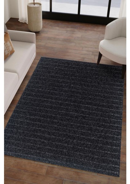 Natura Premium Kalite Kaymaz Tabanlı Doğal Yıkanabilir Kilim Oturma Odası Balkon Bahçe Mutfak Kilim BK-104 Antrasit 80X150 cm