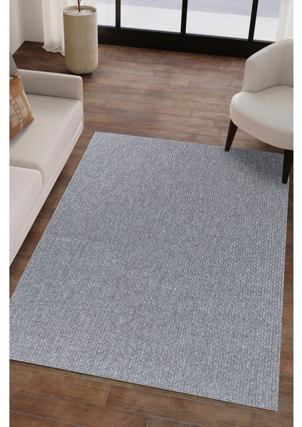 Natura Premium Kalite Kaymaz Tabanlı Doğal Yıkanabilir Kilim Oturma Odası Balkon Bahçe Mutfak Kilim BK-102 Gri 80X200 cm