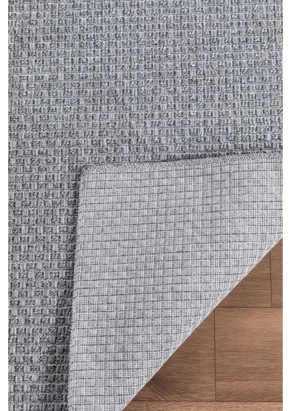 Natura Premium Kalite Kaymaz Tabanlı Doğal Yıkanabilir Kilim Oturma Odası Balkon Bahçe Mutfak Kilim BK-102 Gri 80X200 cm