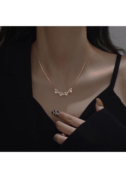 Trend Collection Kadın Paslanmaz Çelik Gold Zirkon Taşlı Yonca Kalp Kolye ve Taşlı Yüzük Set (Hediyelik)