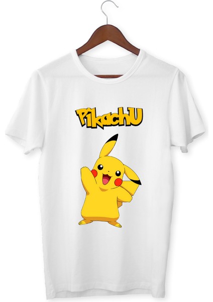 Alpşan Ticaret Pikachu Tişört Pokemon Çocuk Yetişkin Beyaz T-Shirt Pikachu Baskılı Beyaz Tişört