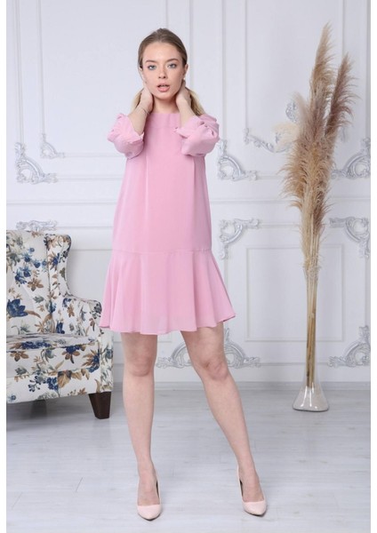 Kadın Pembe Robalı Şifon Elbise fırsatları