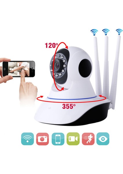 Cmr 5 Kablosuz Wifi Ip Kamera 1080P Full Hd 3 Mp Hareketli Kamera Gece Görüşlü Beyaz