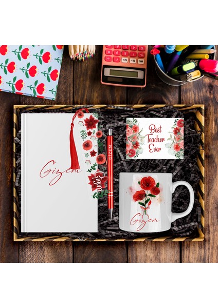 Öğretmenlere Özel Tasarım Defter & Kalem & Kupa & Akrilik Kitap Ayracı Hediye Kutusu 114387