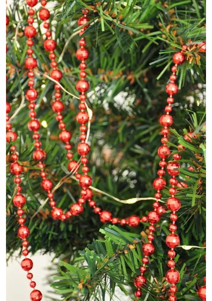 Yılbaşı Çam Ağacı Süsü Kırmızı Renkli Zincir Süs 270 cm