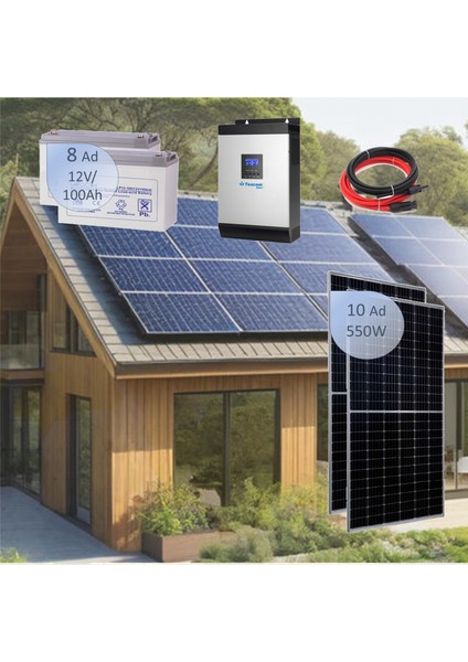 Güneşenerji Paketi Full Villa Şebeke Bağımsız 5500DC/7200AC Offgrid Villa, Hobi Bahçesi, Bağ Evi,