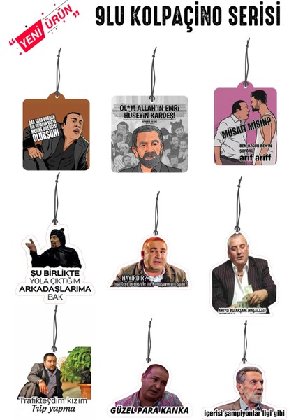 Bymeyla Kolpaçino Karakterleri Görselli 9'lu Oto Kokusu ve Oto Aksesuarı