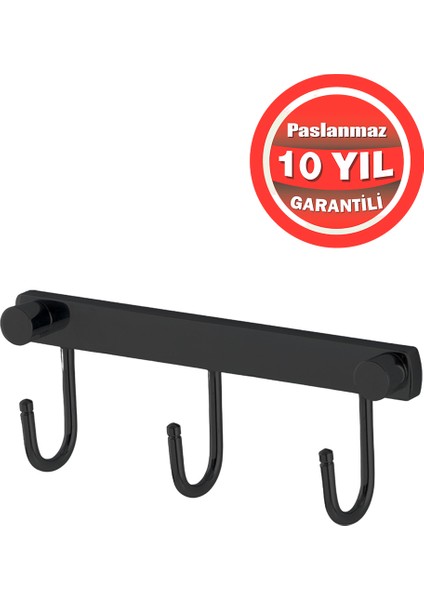 Paslanmaz Pirinç Mat Siyah Milas 3'lü Set Askılık