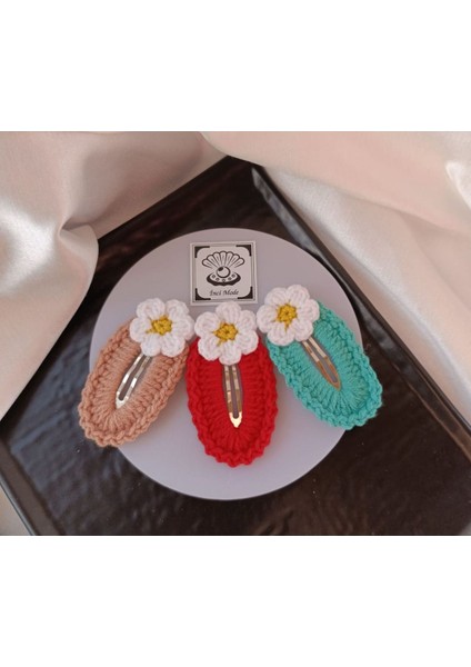 Papatya Çiçek Somon Kırmızı Turkuaz 3 Lü Kombin Çıtçıt Toka Seti,el Örgüsü Toka Kırmızı Tek Ebat