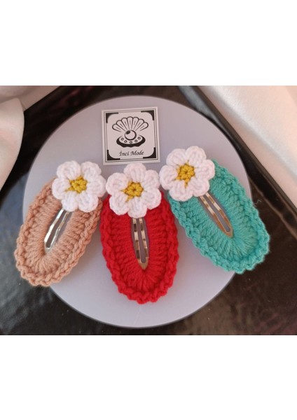 Papatya Çiçek Somon Kırmızı Turkuaz 3 Lü Kombin Çıtçıt Toka Seti,el Örgüsü Toka Kırmızı Tek Ebat fiyatları