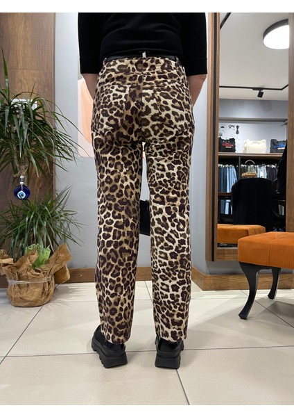 Arzu Özel Moda Atölyesi Leopar Kadın  Slim Straight Pantolon