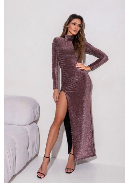 Kadın Yırtmaçlı Buzy Kumaş Vatkalı Abiye Elbise NBEMP2337