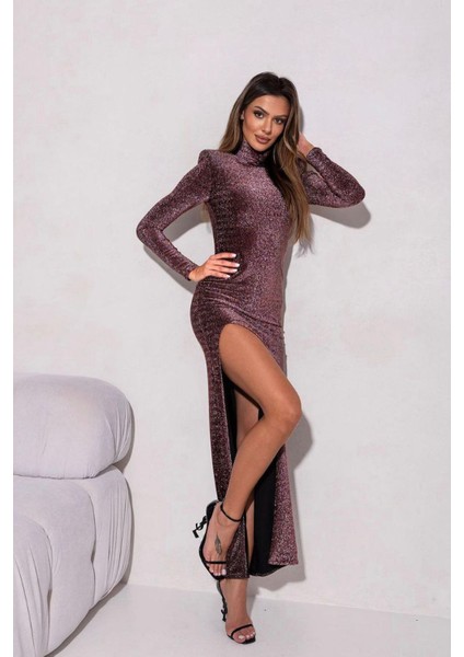 Kadın Yırtmaçlı Buzy Kumaş Vatkalı Abiye Elbise NBEMP2337 fiyatları