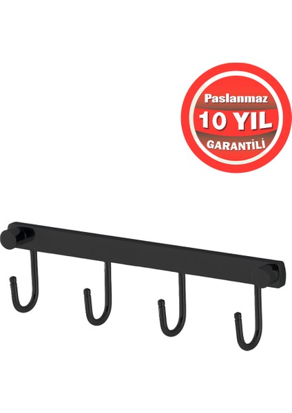 Paslanmaz Pirinç Mat Siyah Milas 4'lü Set Askılık
