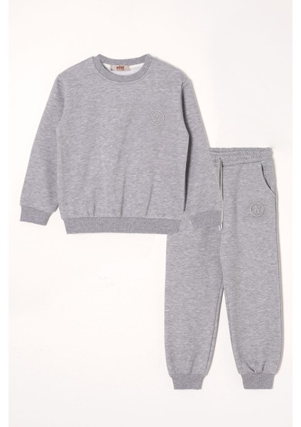 W Nakışlı Gri Renk Erkek Çocuk Eşofman Takım