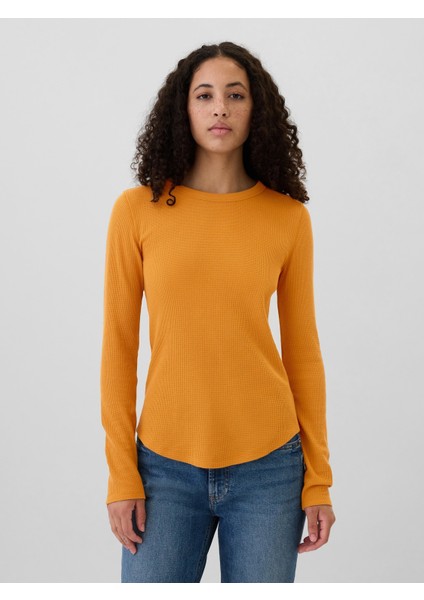 Kadın Sarı Waffle Örgü T-Shirt