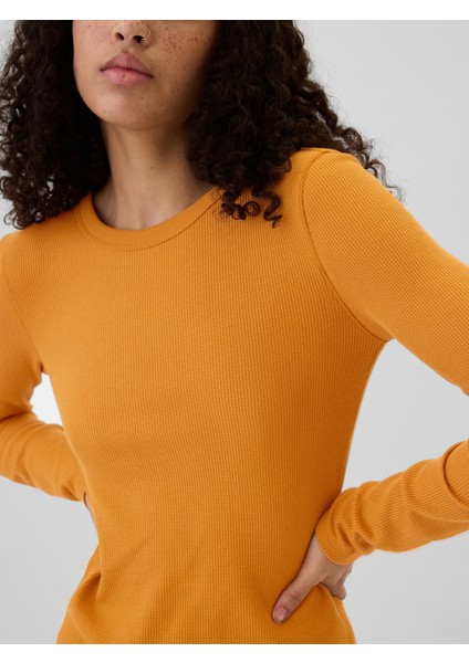 Kadın Sarı Waffle Örgü T-Shirt modelleri